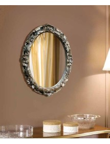 Specchiera in foglia argento ovale-traforata- Misure: l.35 x h.45 x p.4