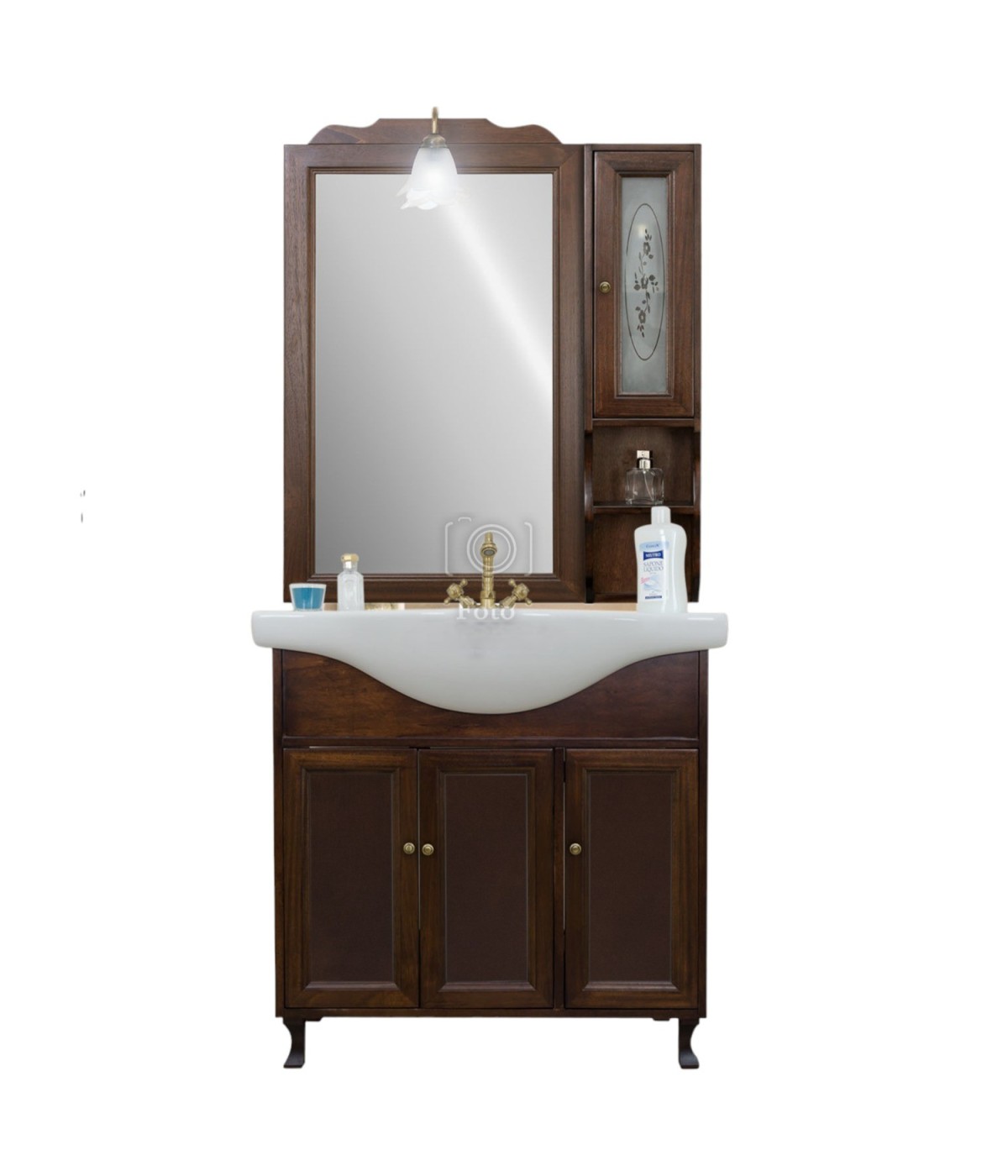 MOBILI 2G - MOBILE BAGNO CLASSICO LEGNO TINTA NOCE NOCE L.85 P.50 vista frontale