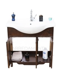 MOBILI 2G - MOBILE BAGNO CLASSICO LEGNO TINTA NOCE NOCE L.85 P.50 vista frontale aperto