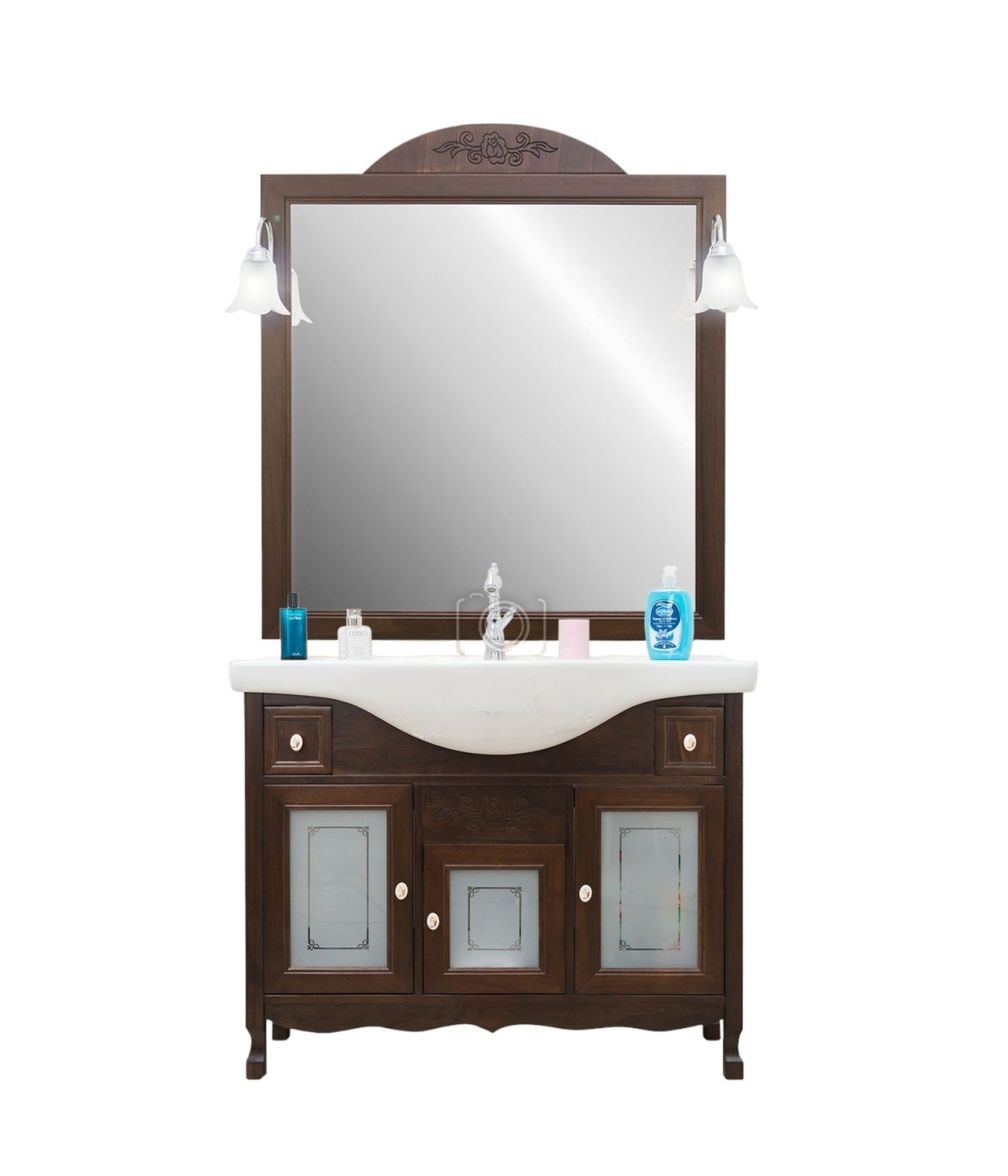 MOBILI 2G - MOBILE BAGNO LEGNO ARTE POVERA TINTA NOCE L.105 P.50 vista frontale