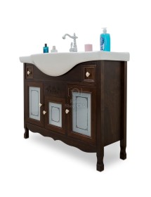 MOBILI 2G - MOBILE BAGNO LEGNO ARTE POVERA TINTA NOCE L.105 P.50 vista laterale