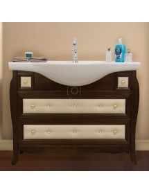 MOBILI 2G - Mobile bagno classico pelle e brillanti legno tinta noce L.107 P.50 vista frontale