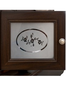 MOBILI 2G - Mobile bagno classico sagomato legno brillanti tinta noce L.105 P.50 vista frontale vetro decorato