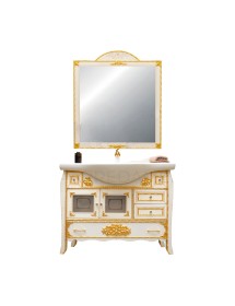 MOBILI 2G - Mobile bagno legno barocco legno decapè avorio oro L.105 P.50 vista frontale