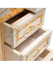 MOBILI 2G - Mobile bagno legno barocco legno decapè avorio oro L.105 P.50 vista frontale cassetti aperti