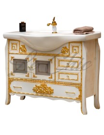 MOBILI 2G - Mobile bagno legno barocco legno decapè avorio oro L.105 P.50 vista frontale