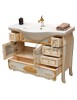 MOBILI 2G - Mobile bagno legno barocco legno decapè avorio oro L.105 P.50 vista frontale cassetti e porte aperti