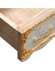 MOBILI 2G - Mobile bagno legno barocco legno decapè avorio oro L.105 P.50 vista frontale cassetto aperto