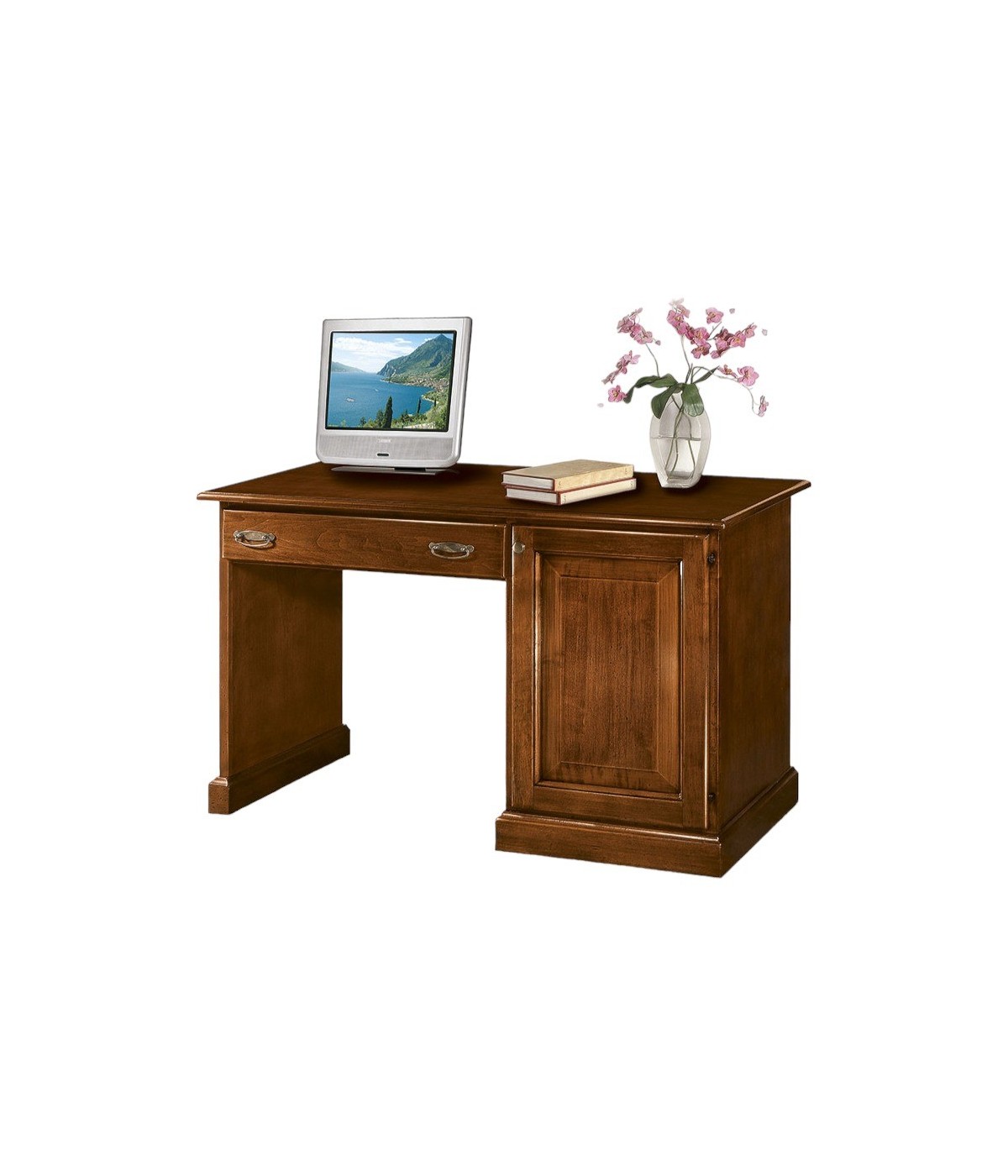 MOBILI 2G - SCRIVANIA PORTAFRIGO IN LEGNO TINTA NOCE 1 PORTA 1 CASSETTO 125X56X80 vista frontale