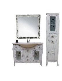 MOBILI 2G - Mobile bagno legno completo bianco invecchiato shabby chic vista frontale