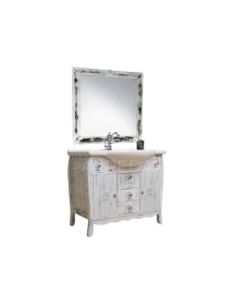 MOBILI 2G - Mobile bagno legno completo bianco invecchiato shabby chic vista frontale