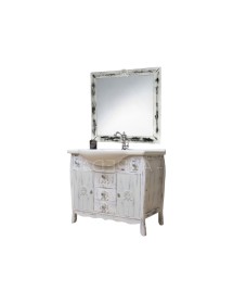 MOBILI 2G - Mobile bagno legno completo bianco invecchiato shabby chic vista frontale