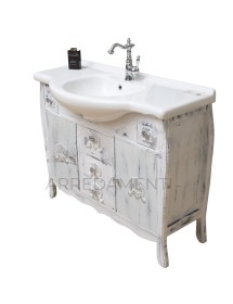 MOBILI 2G - Mobile bagno legno completo bianco invecchiato shabby chic vista laterale