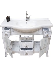 MOBILI 2G - Mobile bagno legno completo bianco invecchiato shabby chic vista frontale aperto