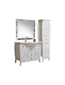 MOBILI 2G - Mobile bagno legno completo bianco invecchiato shabby chic vista frontale