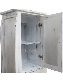 MOBILI 2G - Mobile bagno legno completo bianco invecchiato shabby chic vista frontale colonna aperta