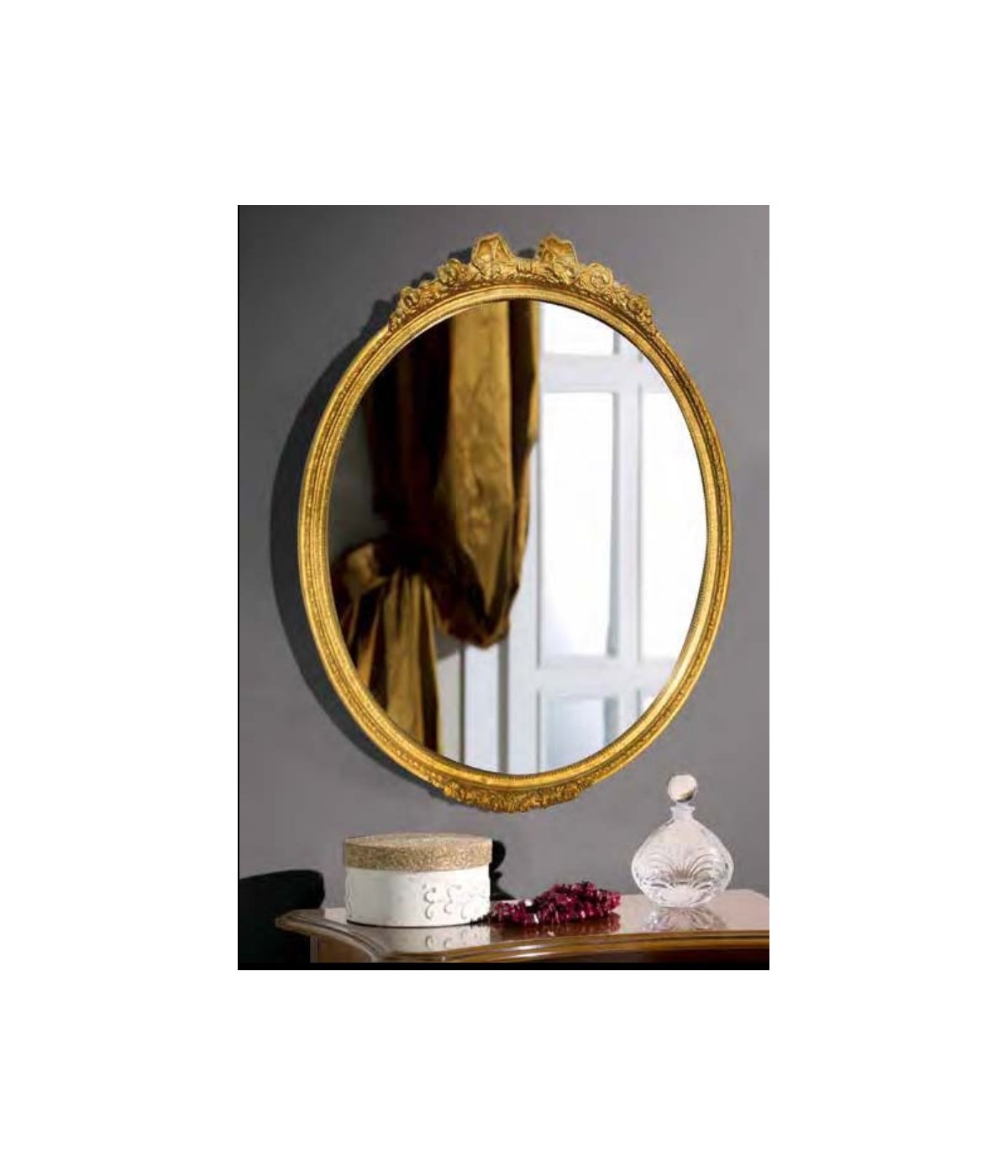 MOBILI2G - Specchiera in foglia oro ovale- Misure: l.44 x h.57 x p.4