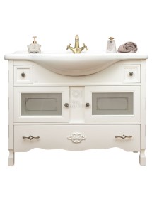 MOBILI 2G - Mobile bagno classico legno bianco shabby chic L.105 P.50 vista frontale