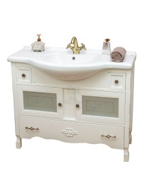 MOBILI 2G - Mobile bagno classico legno bianco shabby chic L.105 P.50 vista frontale
