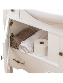 MOBILI 2G - Mobile bagno classico legno bianco shabby chic L.105 P.50 vista laterale porta aperta