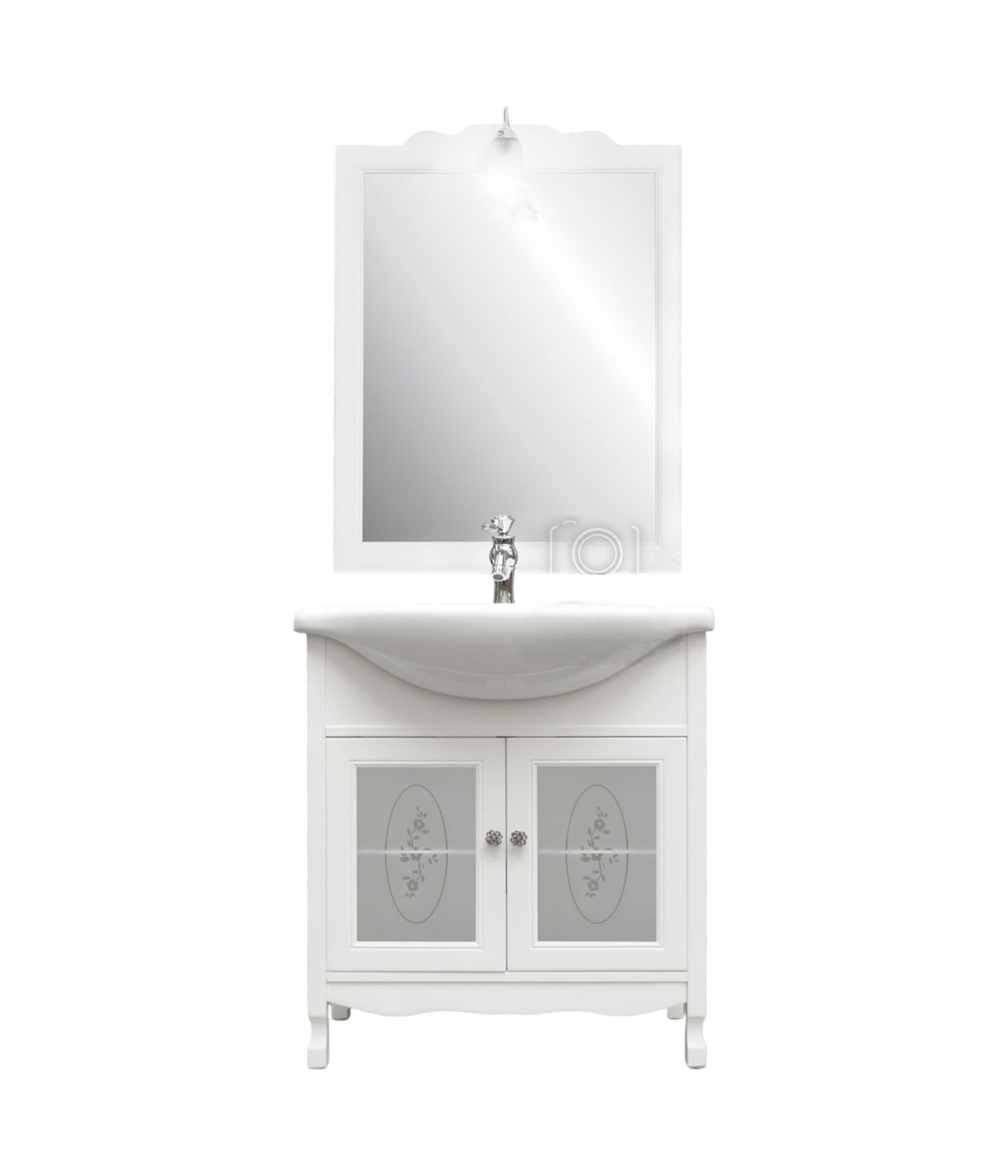 MOBILI 2G - Mobile bagno classico legno bianco shabby chic L.85 P.50 vista frontale