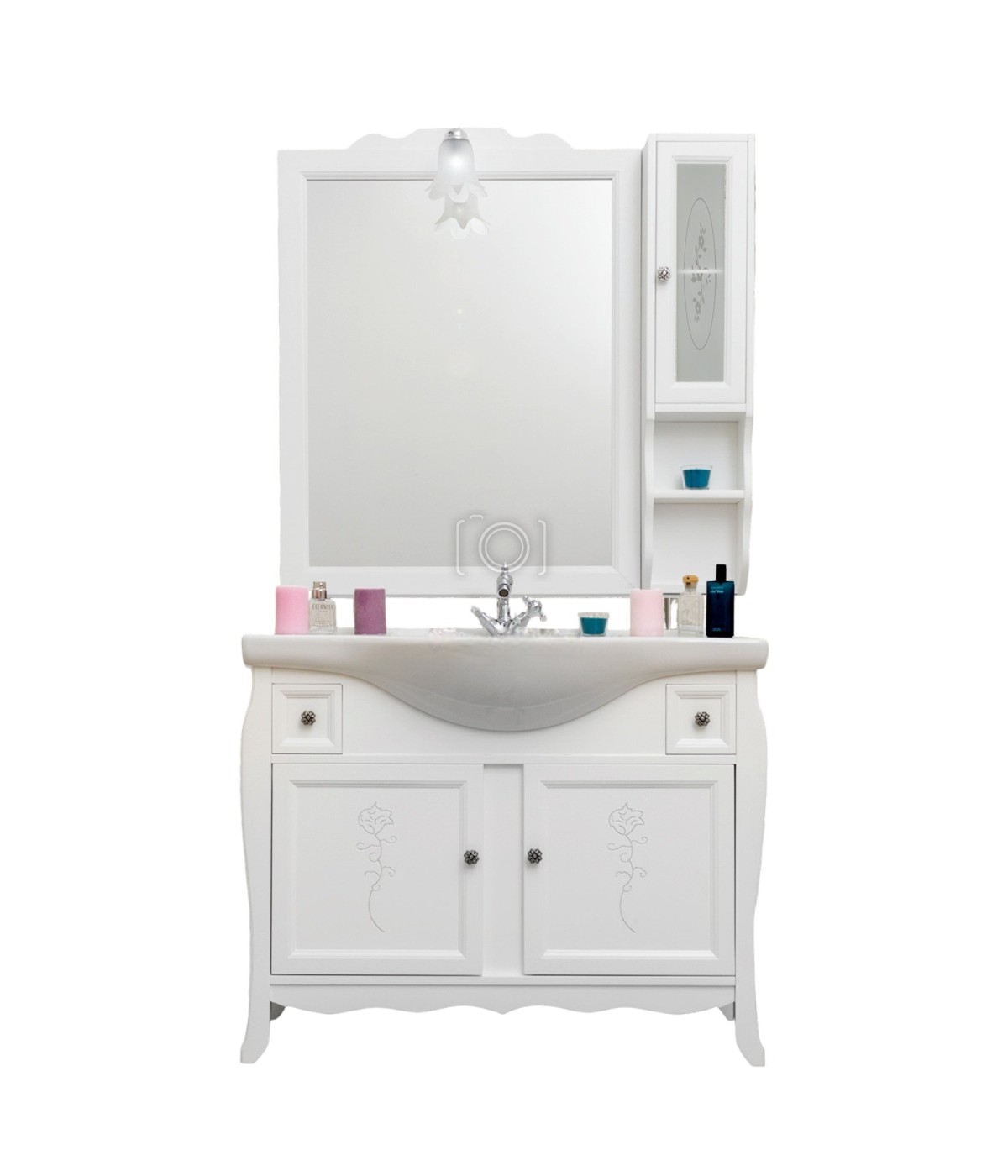 MOBILI 2G - Mobile bagno classico legno bianco shabby chic L.105 P.50 vista frontale