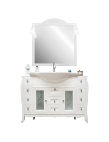 MOBILI 2G - MOBILE BAGNO COMPLETO IN LEGNO LAVABO CERAMICA SHABBY L.123 P.46 VISTA FRONTALE