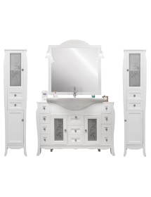 MOBILI 2G - Mobile bagno completo classico legno bianco shabby L.123 P.50 vista frontale