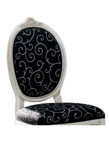 MOBILI 2G - Sedia classica ovalina imbottita legno bianco shabby 49x55x104 vista frontale seduta e schienale