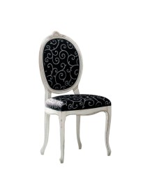 MOBILI 2G - Sedia classica ovalina imbottita legno bianco shabby 49x55x104 vista frontale
