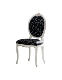 MOBILI 2G - Sedia classica ovalina imbottita legno bianco shabby 49x55x104 vista frontale