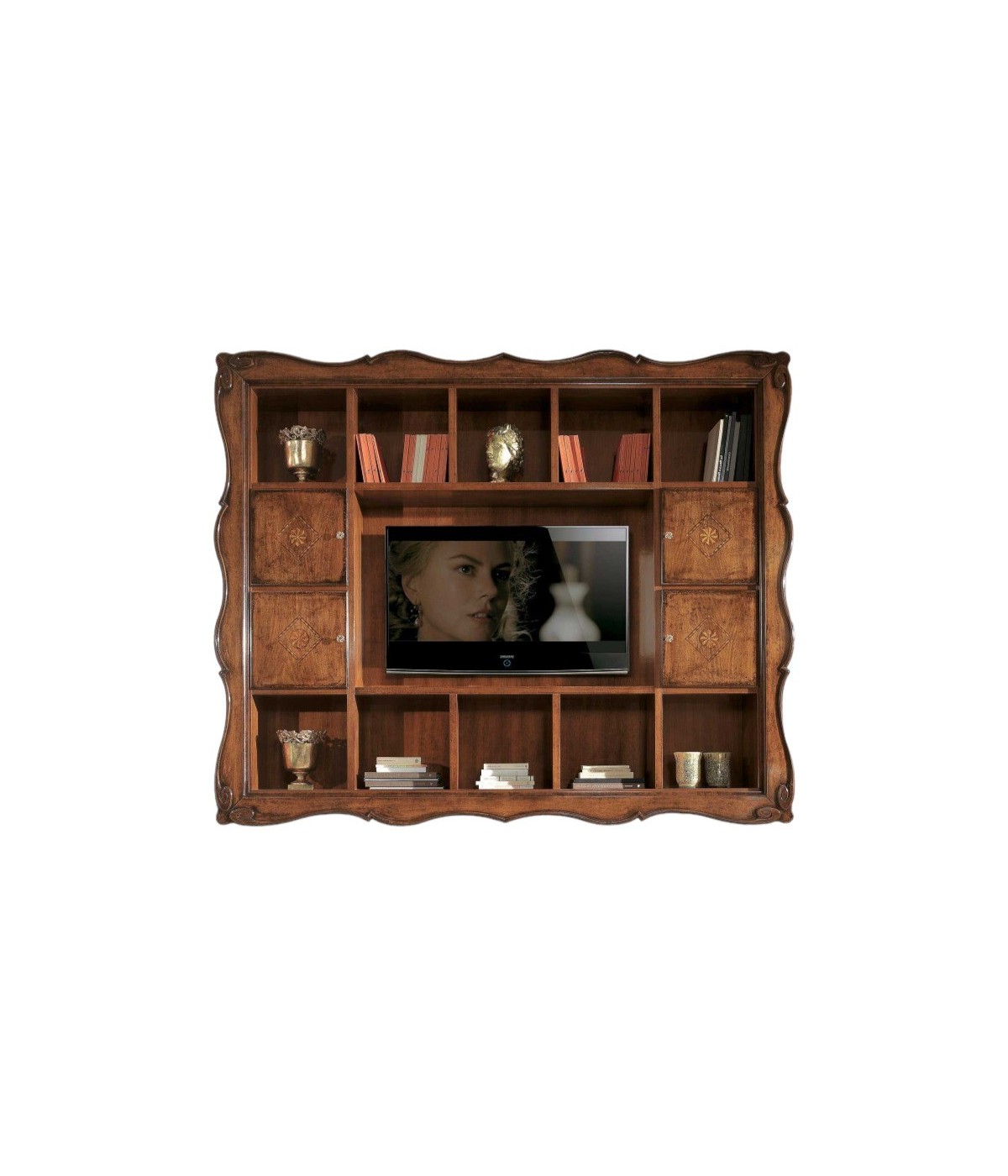 MOBILI 2G - Parete porta tv a Cornice 14 vani con porte legno bassano 235X37x192 vista frontale