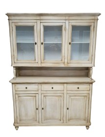 CRISTALLIERA 3 PORTE LEGNO SHABBY BIANCO ANTICATO 150x43x208
