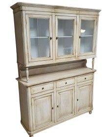 CRISTALLIERA 3 PORTE LEGNO SHABBY BIANCO ANTICATO 150x43x208