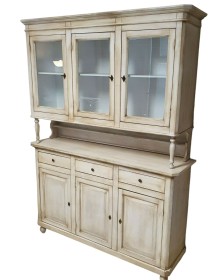 CRISTALLIERA 3 PORTE LEGNO SHABBY BIANCO ANTICATO 150x43x208