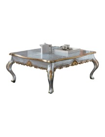 MOBILI 2G - Tavolino quadrato classico foglia argento e oro legno 104X104x48 vista frontale