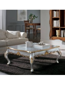 MOBILI 2G - Tavolino quadrato classico foglia argento e oro legno 104X104x48 vista frontale