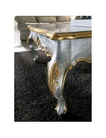 MOBILI 2G - Tavolino quadrato classico foglia argento e oro legno 104X104x48 vista frontale gamba