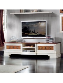 MOBILI 2G - Porta tv classico 2 cassetti legno shabby bicolore  200x52x50 vista frontale