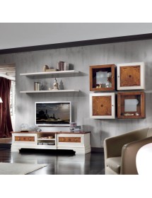 MOBILI 2G - Porta tv classico 2 cassetti legno shabby bicolore  200x52x50 vista frontale