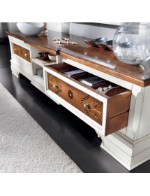 MOBILI 2G - Porta tv classico 2 cassetti legno shabby bicolore  200x52x50 vista frontale