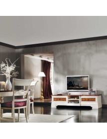 MOBILI 2G - Porta tv classico 2 cassetti legno shabby bicolore  200x52x50 vista frontale