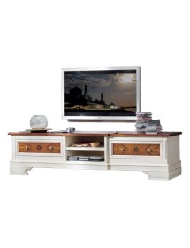 MOBILI 2G - Porta tv classico 2 cassetti legno shabby bicolore  200x52x50 vista frontale