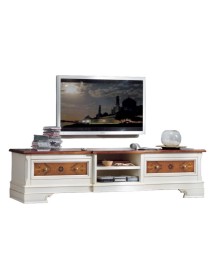 MOBILI 2G - Porta tv classico 2 cassetti legno shabby bicolore  200x52x50 vista frontale