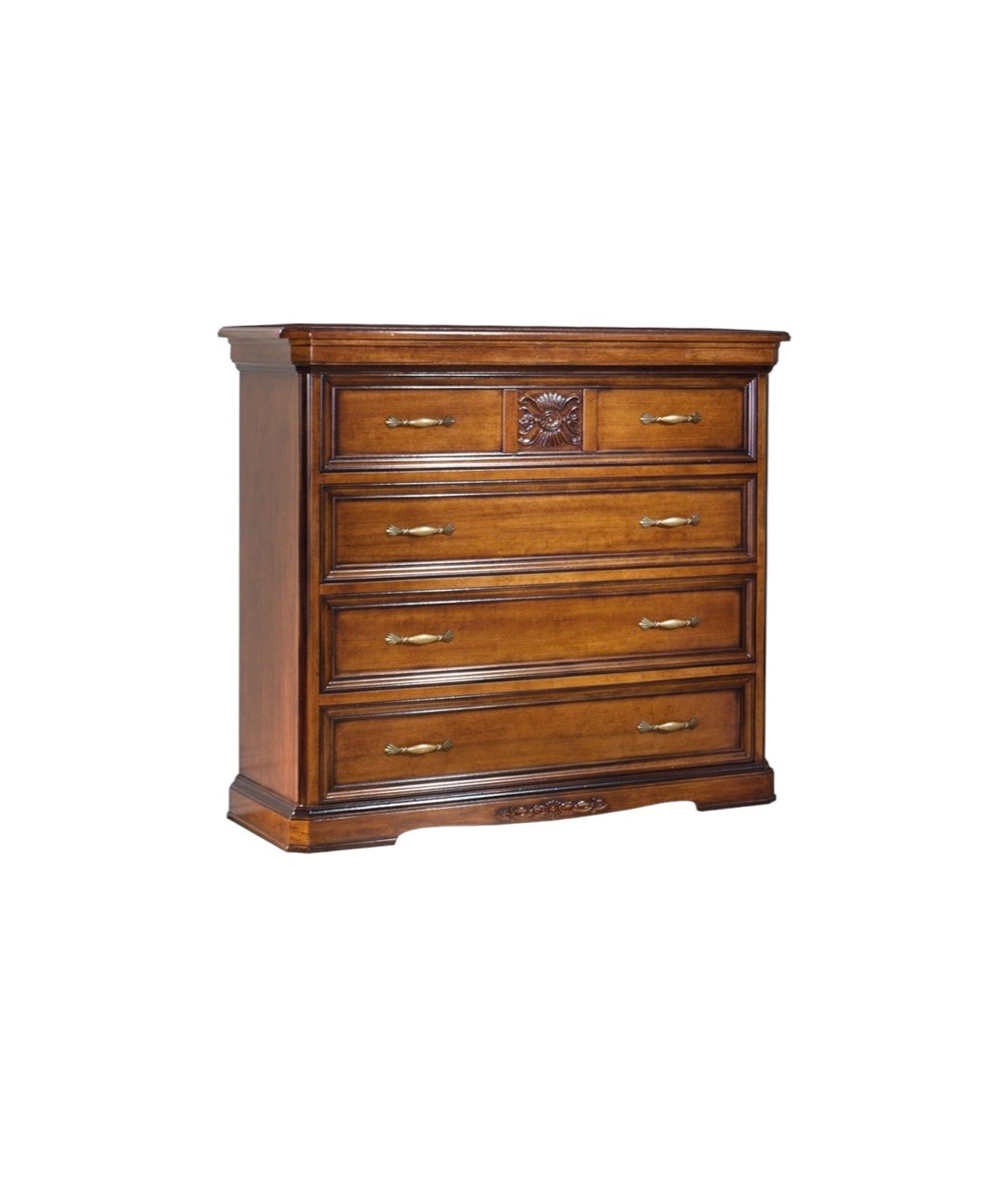MOBILI 2G - Cassettiera classica 4 cassetti ribalta legno tinta noce 126x55x117 vista frontale