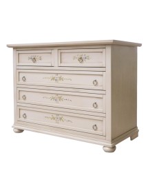 MOBILI 2G - Cassettiera classica 5 cassetti legno shabby avorio patinato 122x55x90 vista frontale