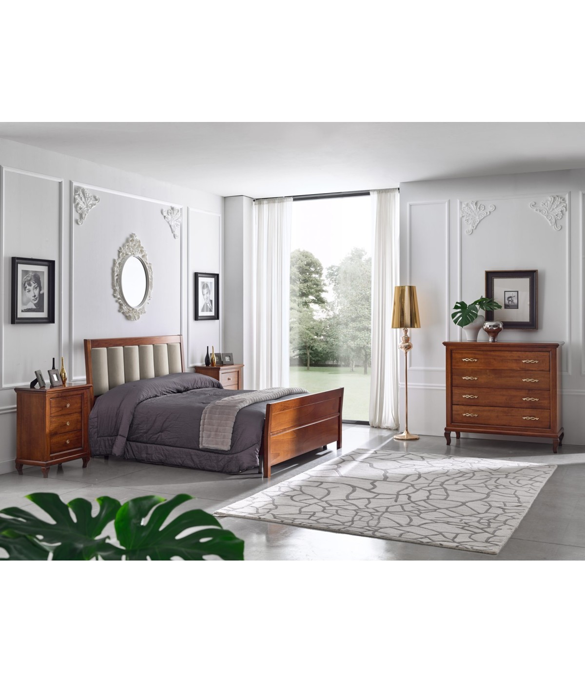 MOBILI 2G - Camera in legno massello arte povera tinta noce finitura bassano vista totale dei componenti