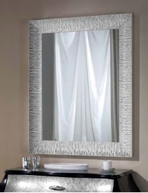 Specchiera laccata bianco lucido con particolari foglia argento brillante rettangolare- Misure: l.90 x h.180 x p.5