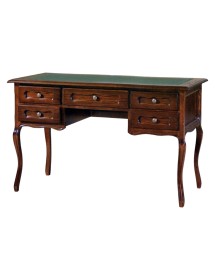 SCRIVANIA 5 CASSETTI IN LEGNO TINTA NOCE  PIANO IN PELLE L.130 P.60 H.79