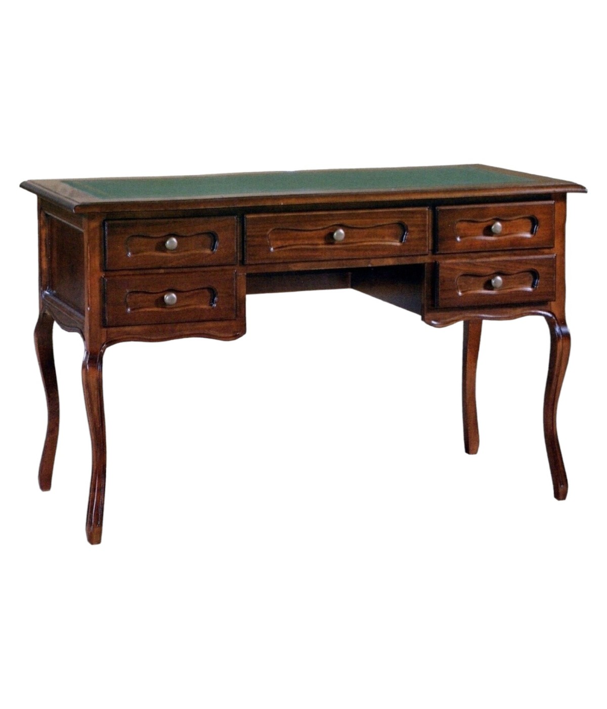 MOBILI 2G - SCRIVANIA 5 CASSETTI IN LEGNO TINTA NOCE  PIANO IN PELLE L.130 P.60 H.79